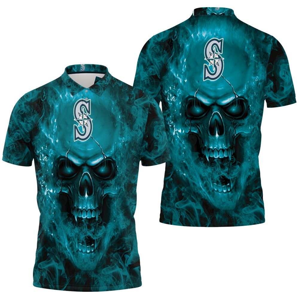 Seattle Mariners Mlb Fans Skull 3D All Over Print Polo Shirt