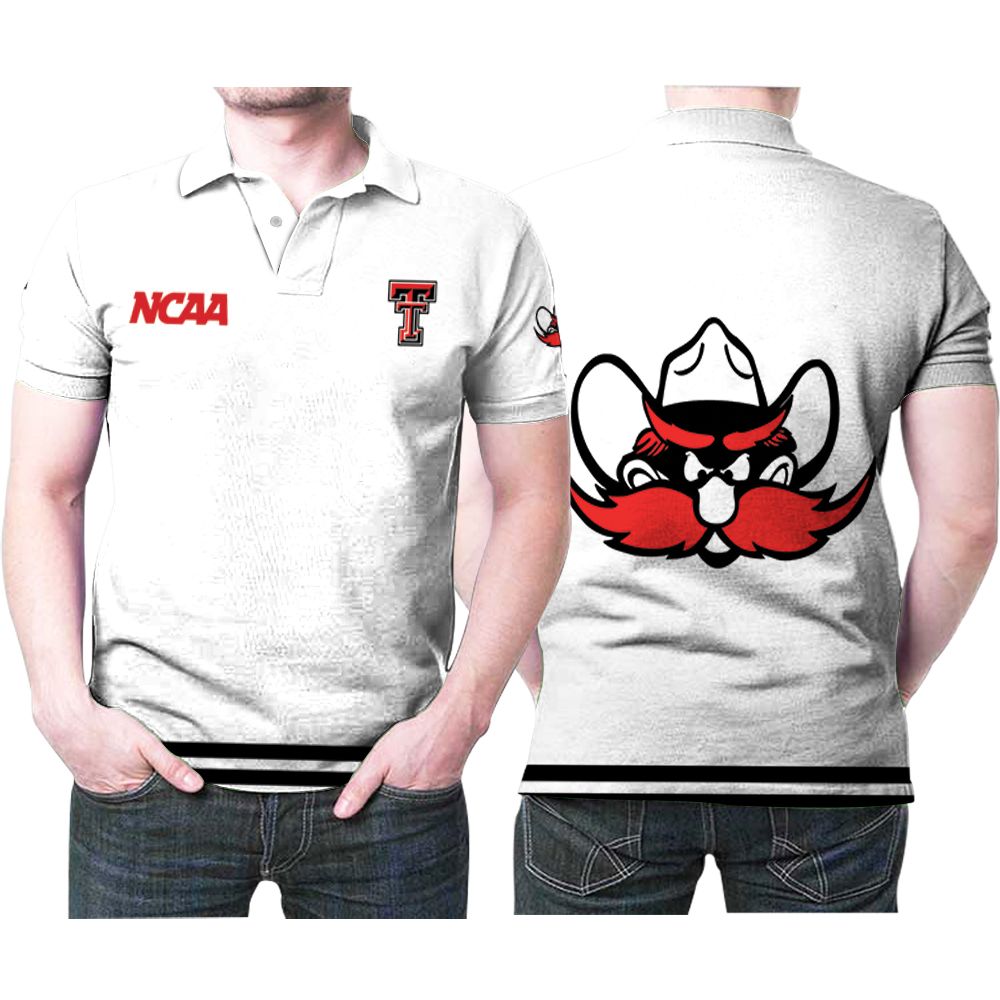 Texas Tech Red Raiders Ncaa Classic White With Mascot Logo 3D All Over Print Polo Shirt