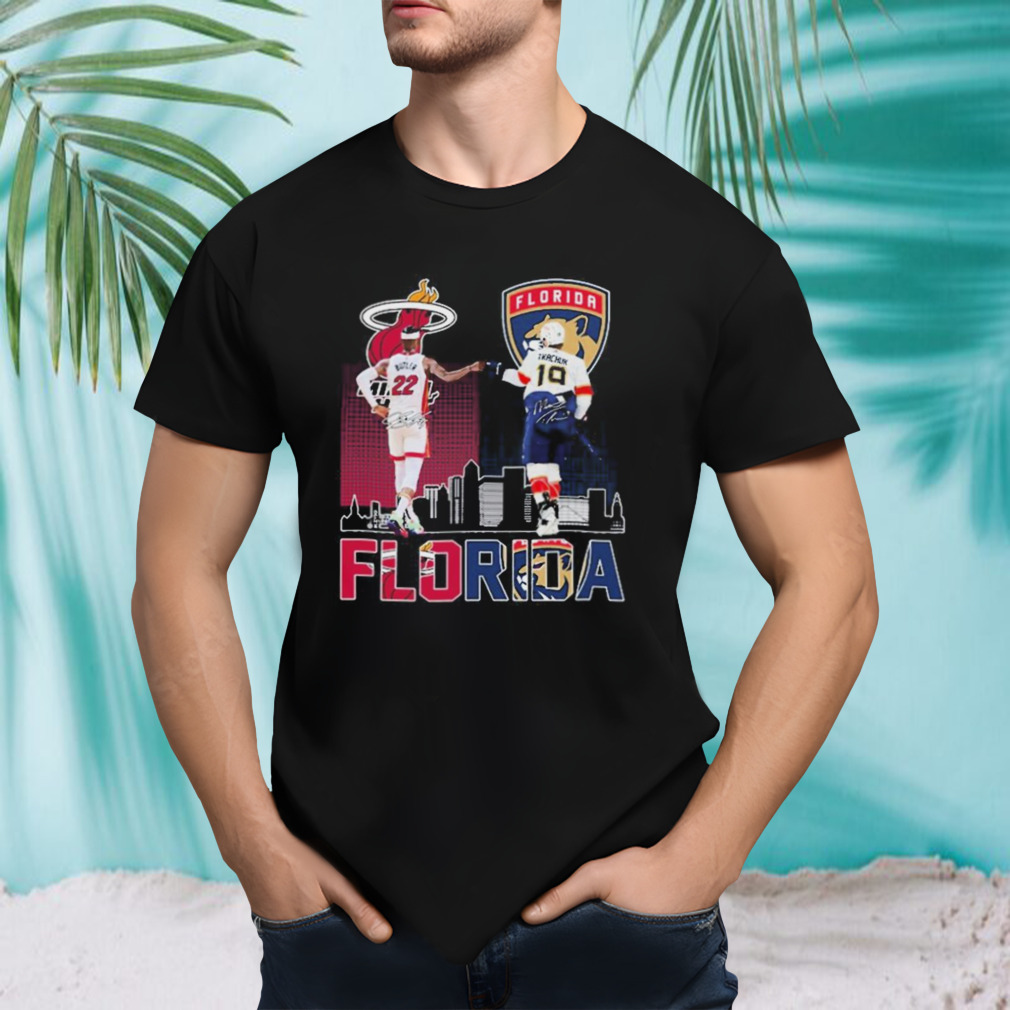 Jimmy Butler and Tkachuk Florida city skyline signatures shirt