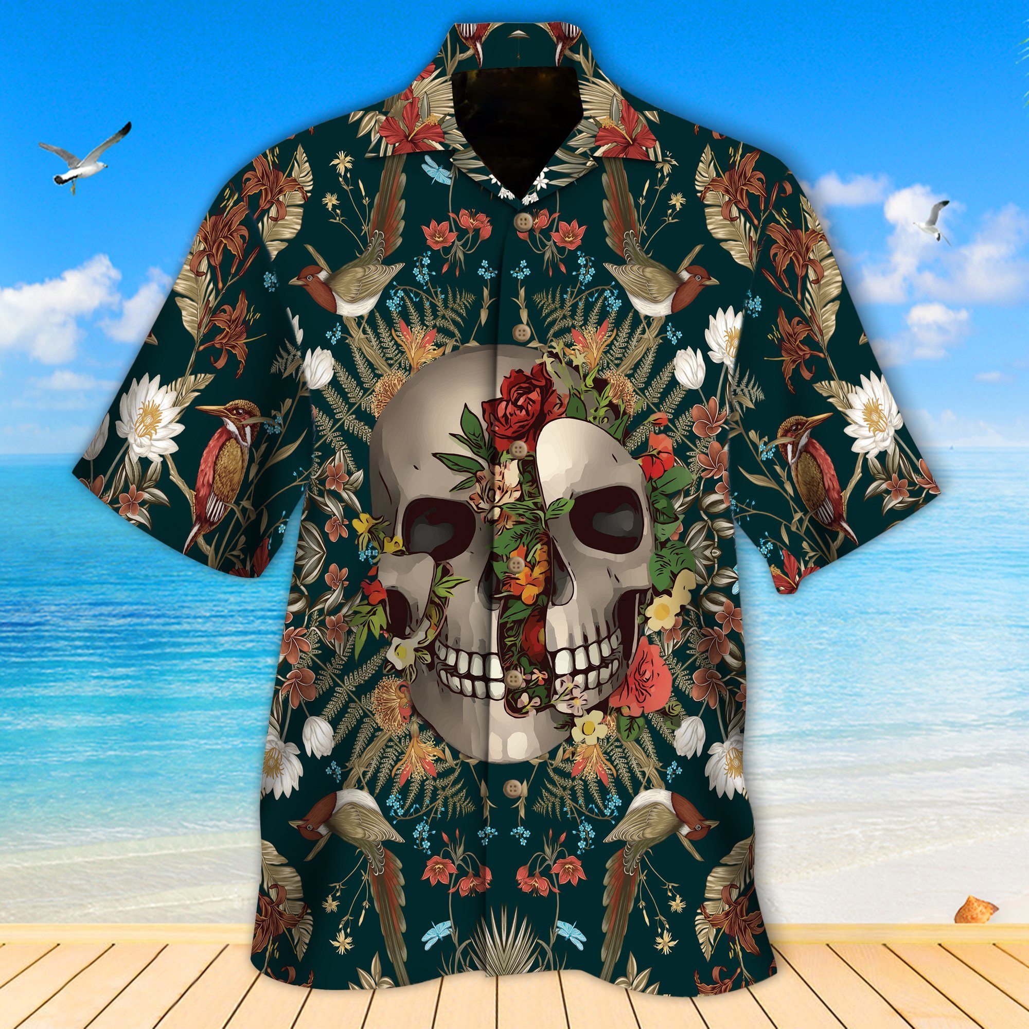 Top Skull Beach Hawaiian Shirt