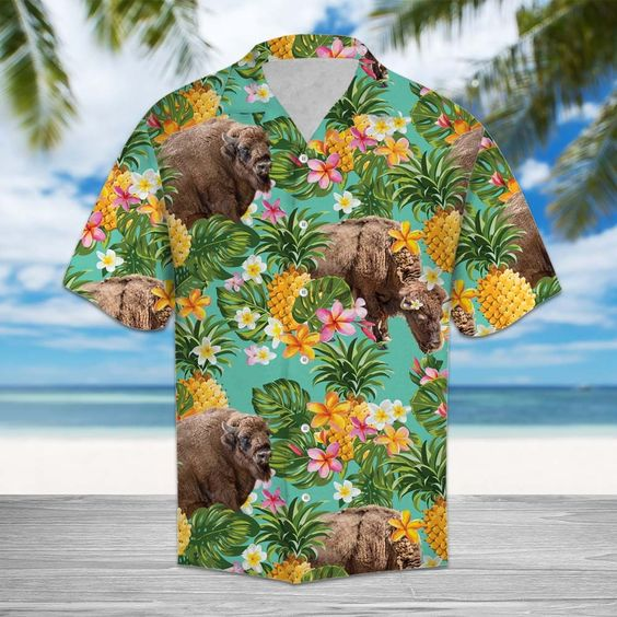 Tropical Pineapple Bison Hawaiian Shirt