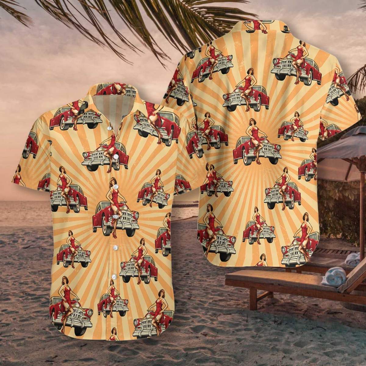 Vintage Car And Chick For Dinner Hawaiian Shirt