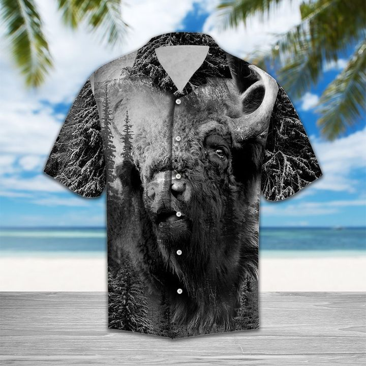 Wild Bison Grey Hawaiian Shirt