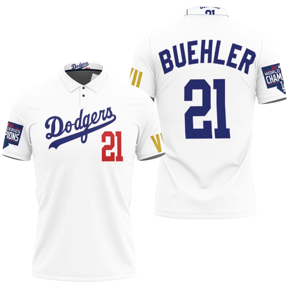 Los Angeles Dodgers Buehler 21 2020 Championship Golden Edition White Jersey Inspired Style 3D All Over Print Polo Shirt