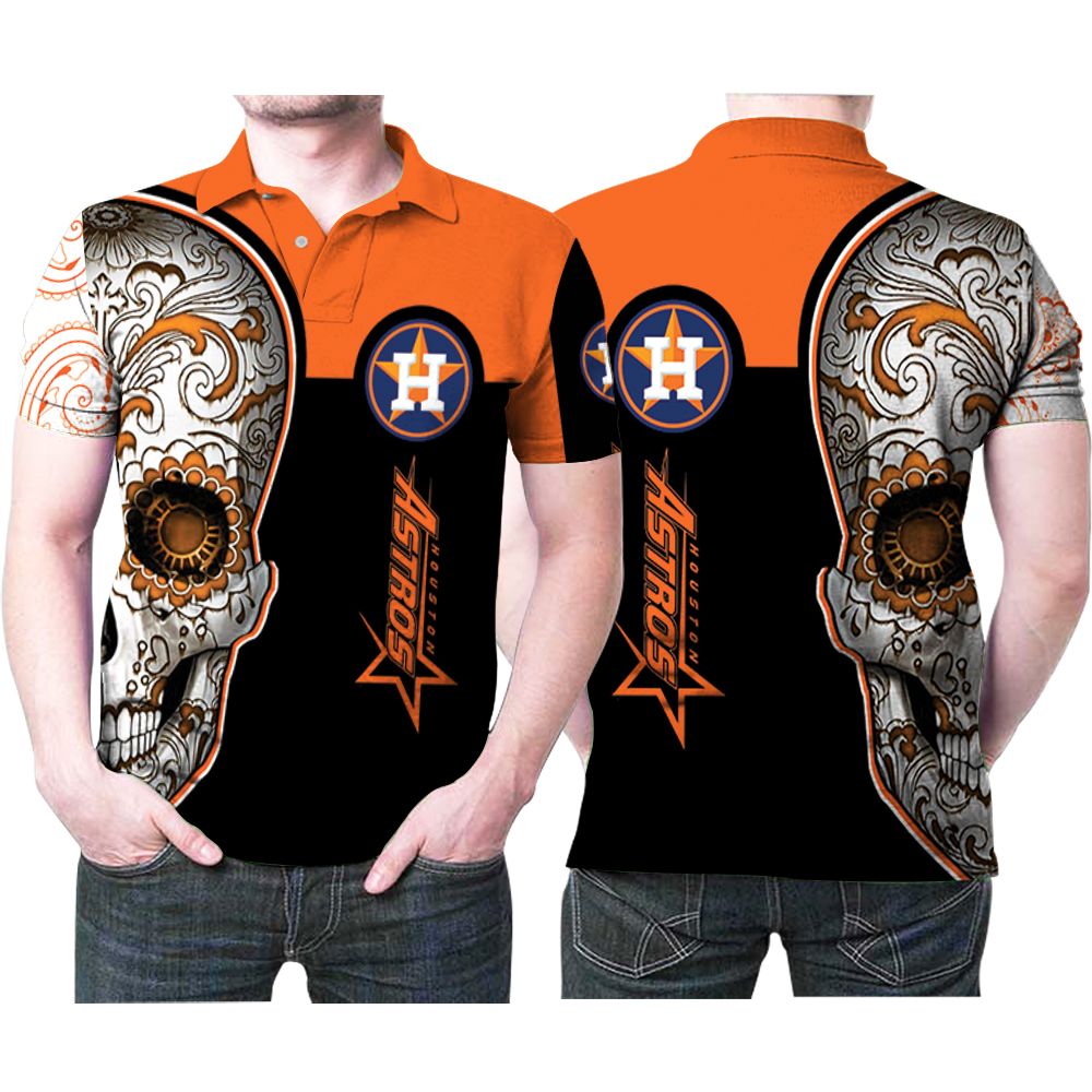 Sugar Skull Houston Astros Flower Pattern 3D All Over Print Polo Shirt