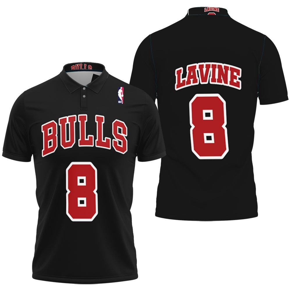 Art Chicago Bulls Zach Lavine #8 Nba Great Player Throwback Black Jersey Style 3D All Over Print Polo Shirt