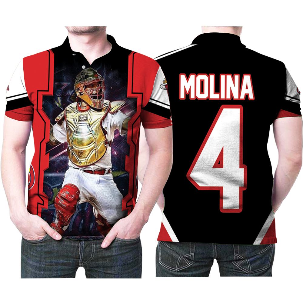 Art St Louis Cardinals Yadier Molina 4 With Golden Shield Iron Man Mlb Baseball Team Polo Shirt Art St Louis Cardinals Yadier Molina 4 With Golden Shield Iron Man Mlb Baseball Team Polo Shirt