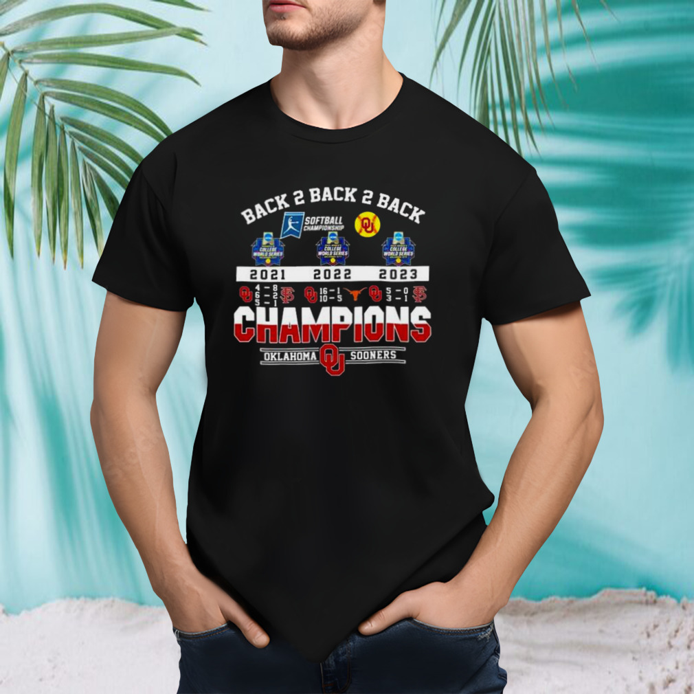 Back 2 Back 2 Back 2021 2022 2023 Champions Oklahoma Sooners shirt
