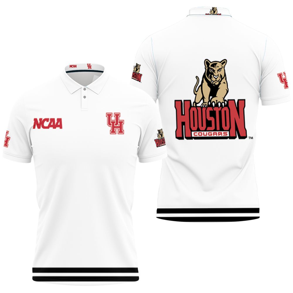 Houston Cougars Ncaa Classic White With Mascot Logo Gift For Houston Cougars Fans 3D All Over Print Polo Shirt