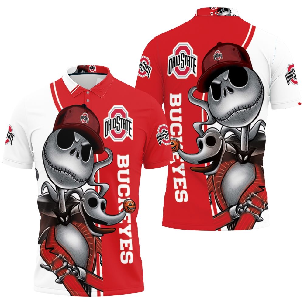 Ohio State Buckeyes Jack Skellington And Zero 3D All Over Print Polo Shirt