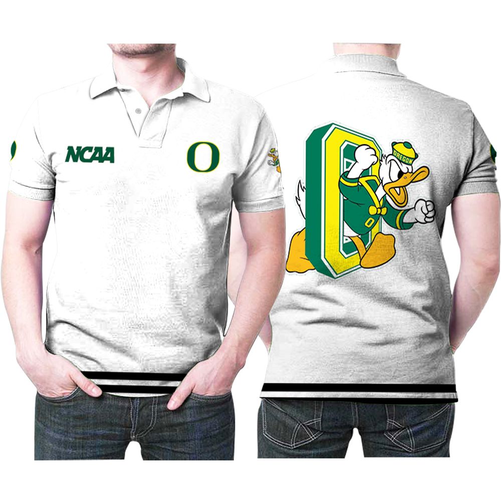 Oregon Ducks Ncaa Classic White With Mascot Logo 3D All Over Print Polo Shirt