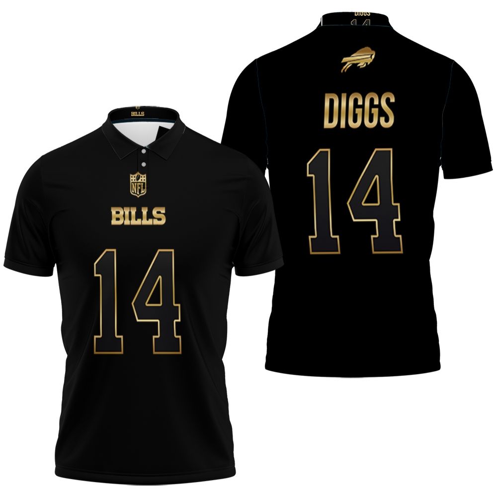 Art Buffalo Bills Stefon Diggs #14 Great Player Nfl Black Golden Edition Vapor Limited Jersey Style Polo Shirt