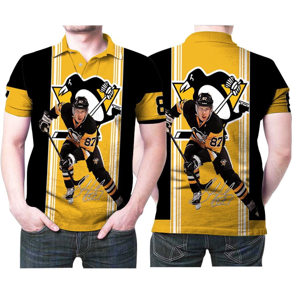 Art Pittsburgh Penguins Sidney Crosby 87 Signed 3D All Over Print Polo Shirt