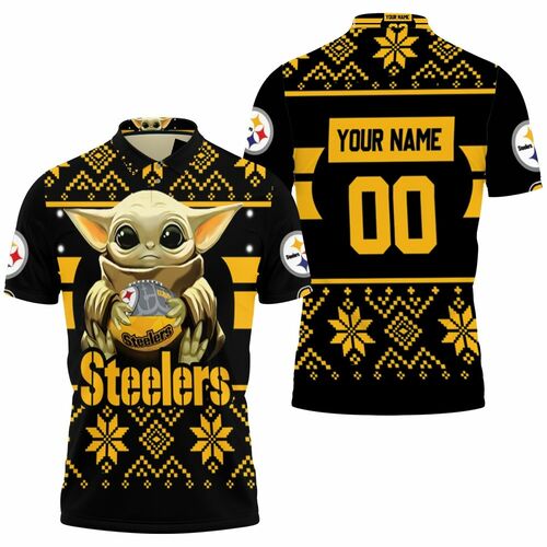 Baby Yoda Hugs Pittsburgh Steelers Football 2020 Personalized 3D All Over Print Polo Shirt