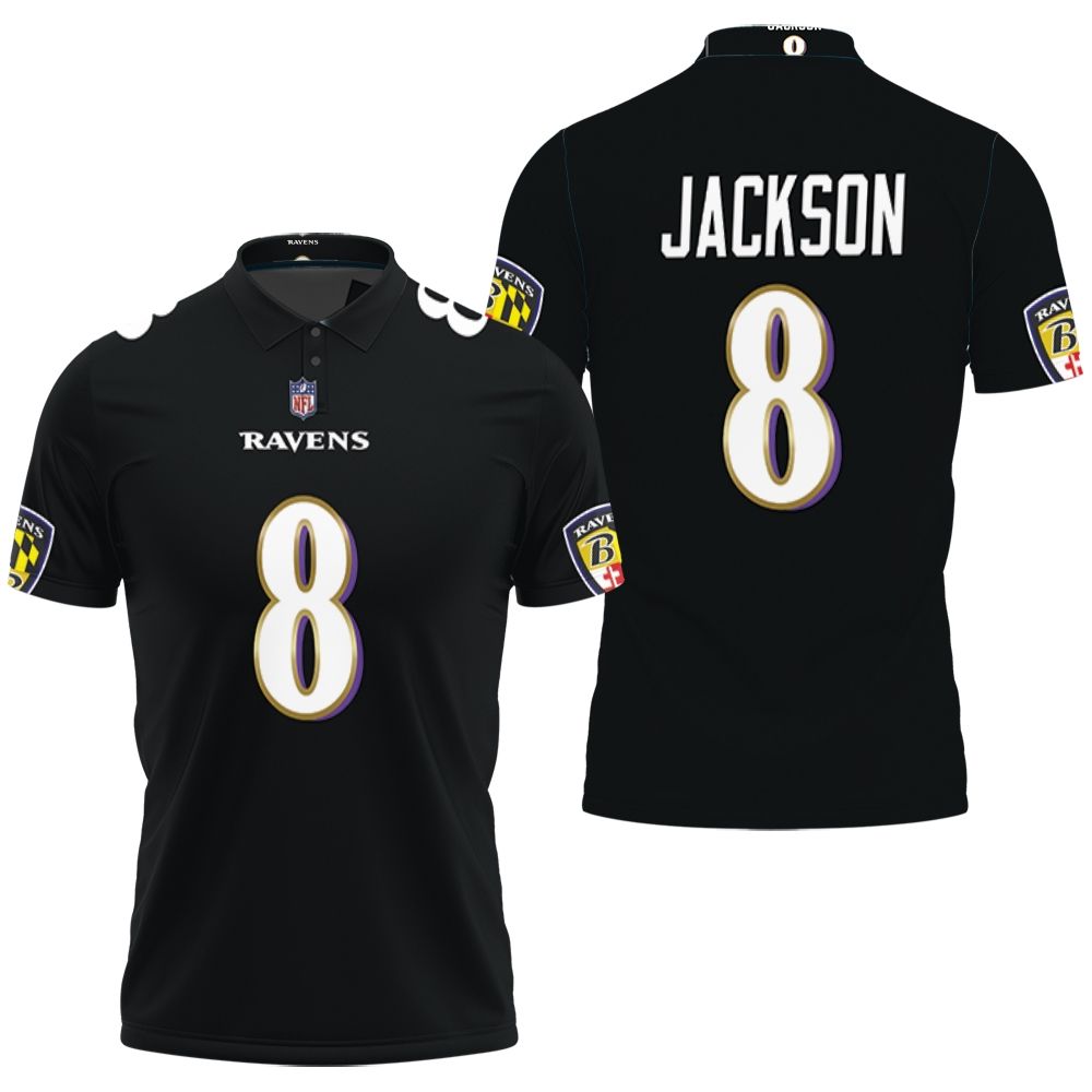 Baltimore Ravens Lamar Jackson #8 Great Player Nfl American Football Game Jersey Black 2019  Polo Shirt