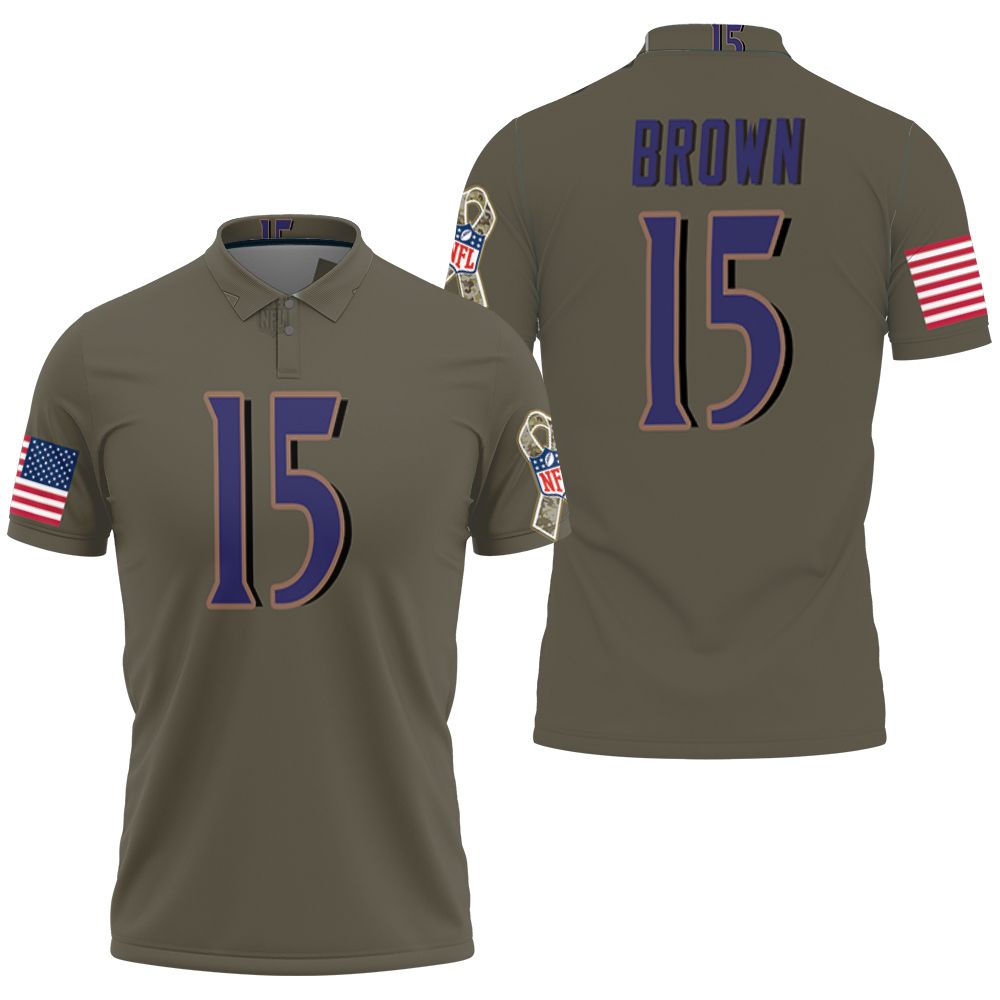 Baltimore Ravens Marquise Brown #15 Nfl Deion Sanders Salute To Service Retired Player Olive Polo Shirt