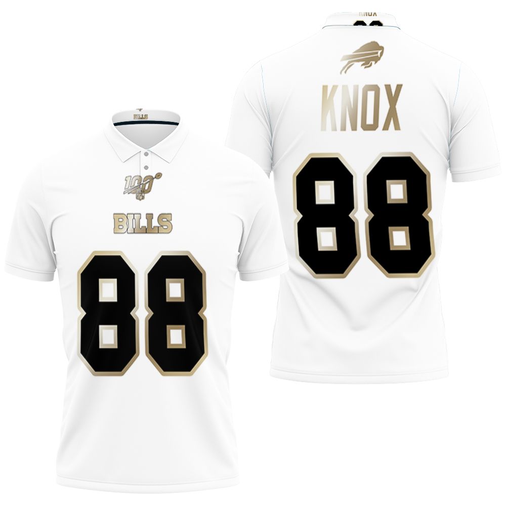 Buffalo Bills Dawson Knox #88 Nfl White 100th Season Golden Edition Jersey Style 3D All Over Print Polo Shirt