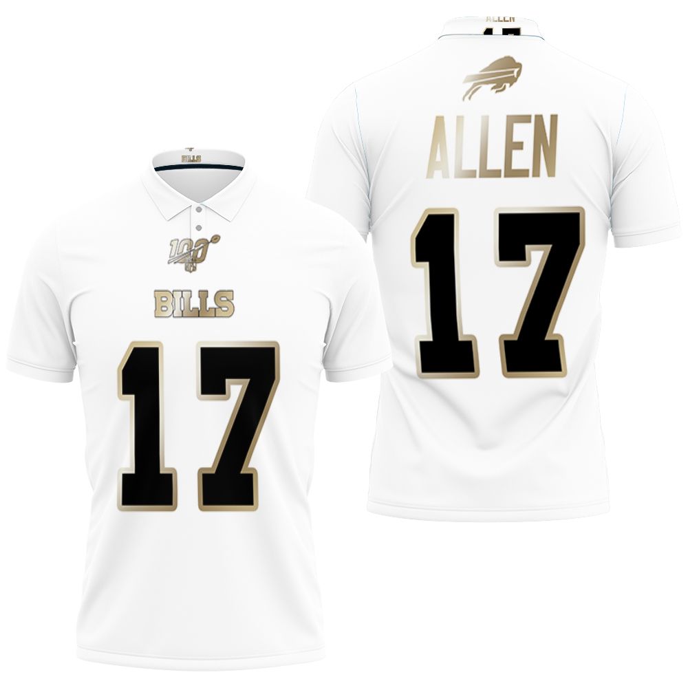 Buffalo Bills Josh Allen #17 Nfl White 100th Season Golden Edition Jersey Style 3D All Over Print Polo Shirt