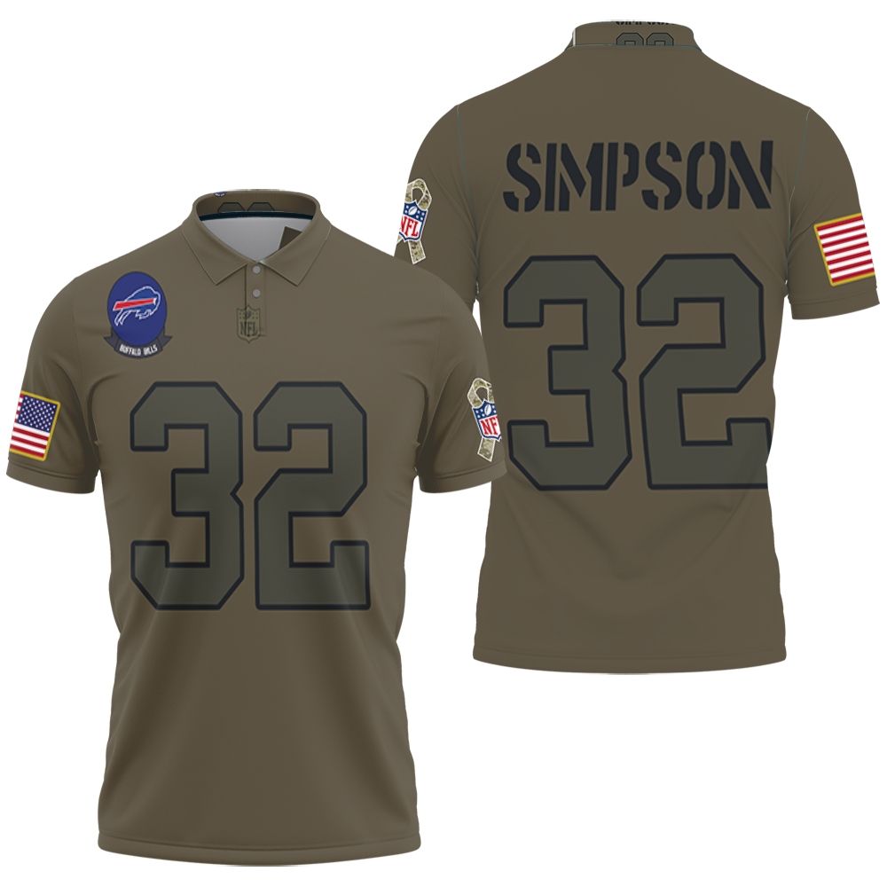 Buffalo Bills O. J. Simpson #32 Nfl Great Player Camo 2019 Salute To Service Custom  Bills Fans Polo Shirt