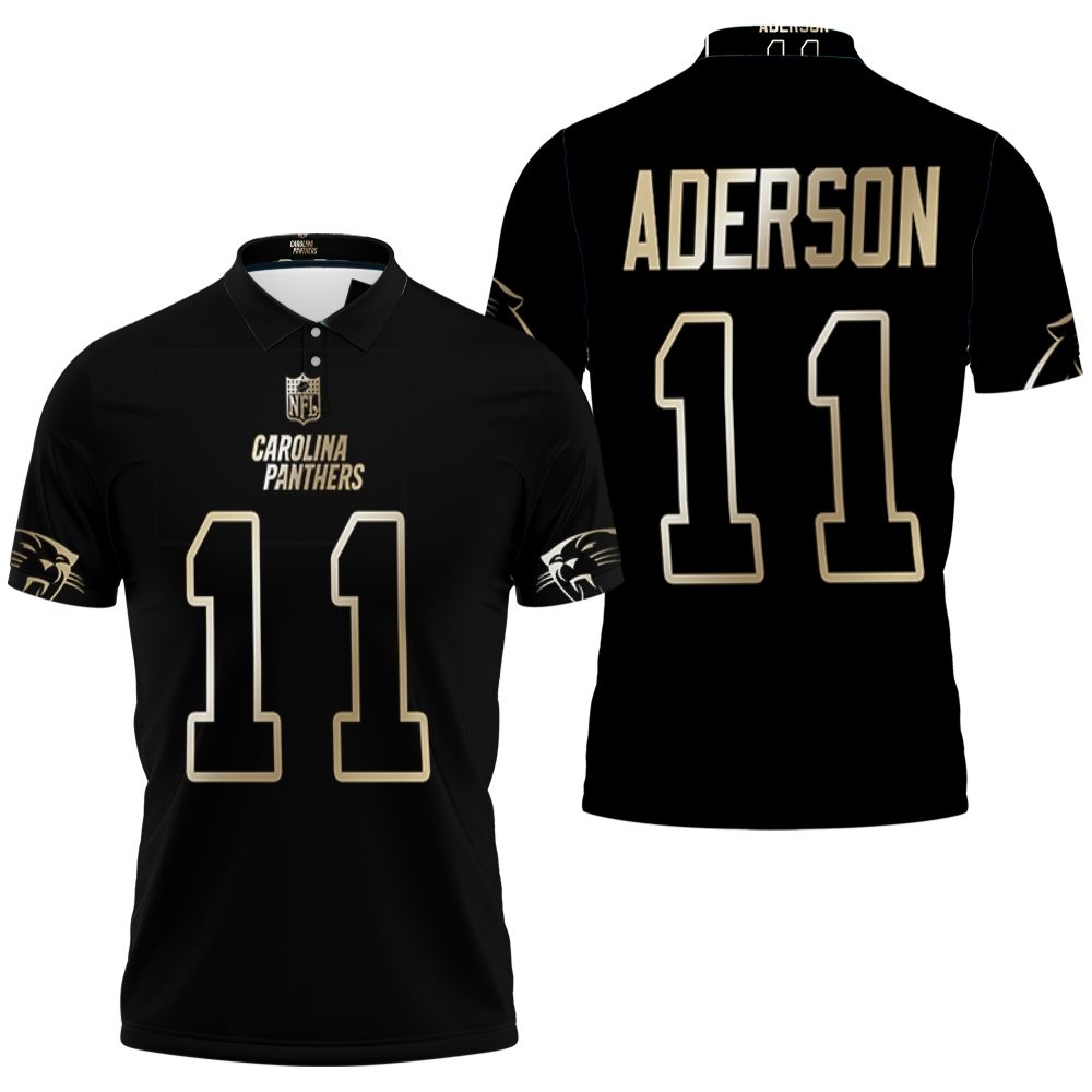 Carolina Panthers Robby Anderson #11 Nfl Great Player Black Golden Edition Vapor Limited Jersey Style Polo Shirt