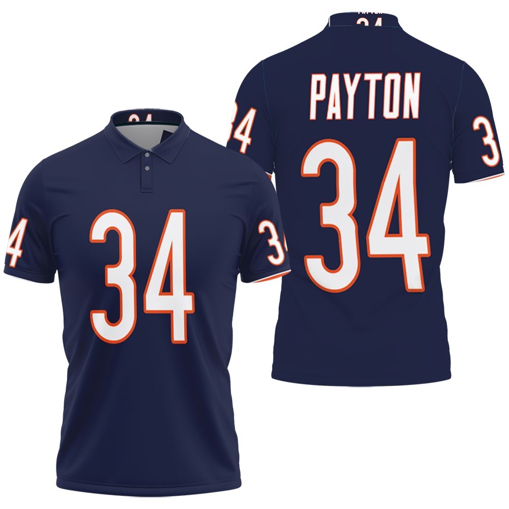 Chicago Bears Walter Payton #34 Great Player Nfl American Football Team Legacy Vintage Navy Polo Shirt