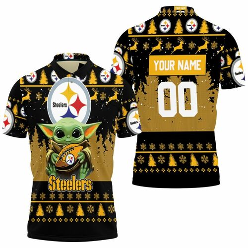 Design Baby Yoda Hugs Pittsburgh Steelers Football 2020 Personalized 1 3D All Over Print Polo Shirt