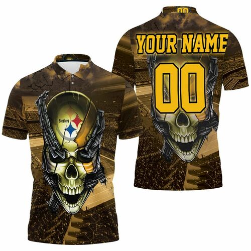 Pittsburgh Steelers Skull Chain Personalized 3D All Over Print Polo Shirt