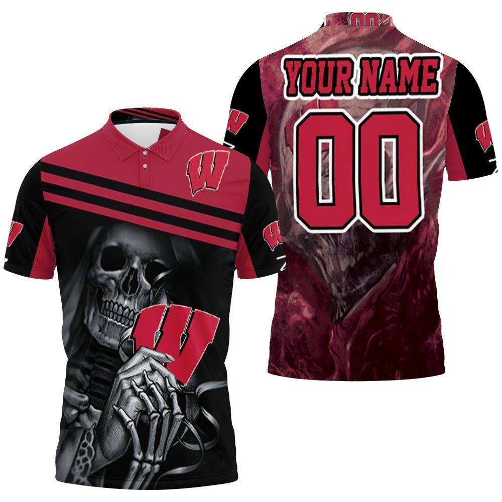 Skull Wisconsin Badgers Personalized 3D All Over Print Polo Shirt