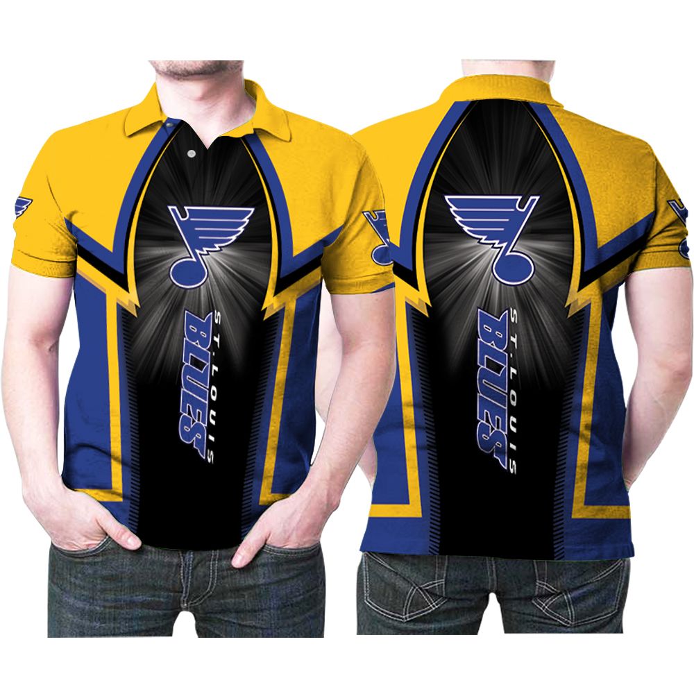 St Louis Blues Bright Light Logo 3D All Over Print Polo Shirt