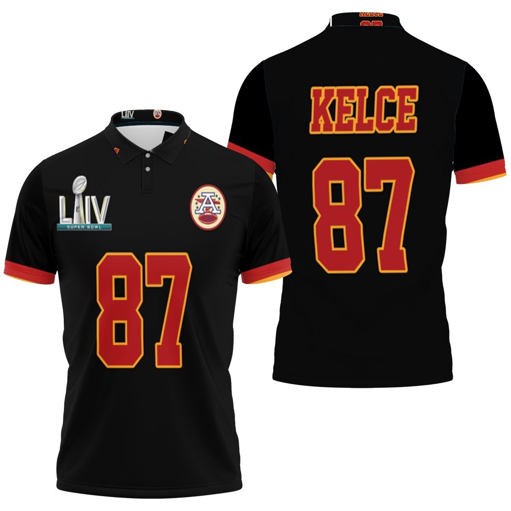 Travis Kelce 87 Kansas City Chiefs Nfl Black Jersey Inspired Style 3D All Over Print Polo Shirt