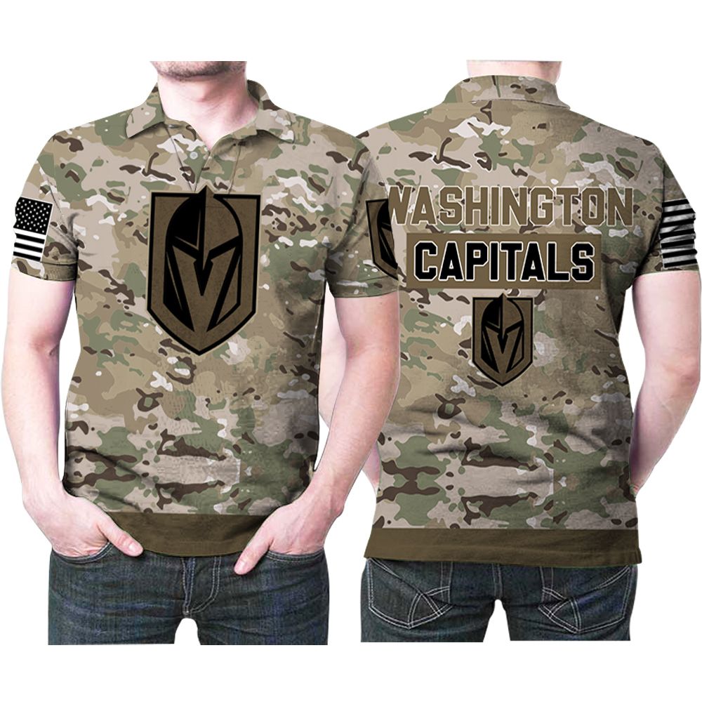 Vegas Golden Knights Camouflage Veteran Us Flag 3D All Over Print Polo Shirt