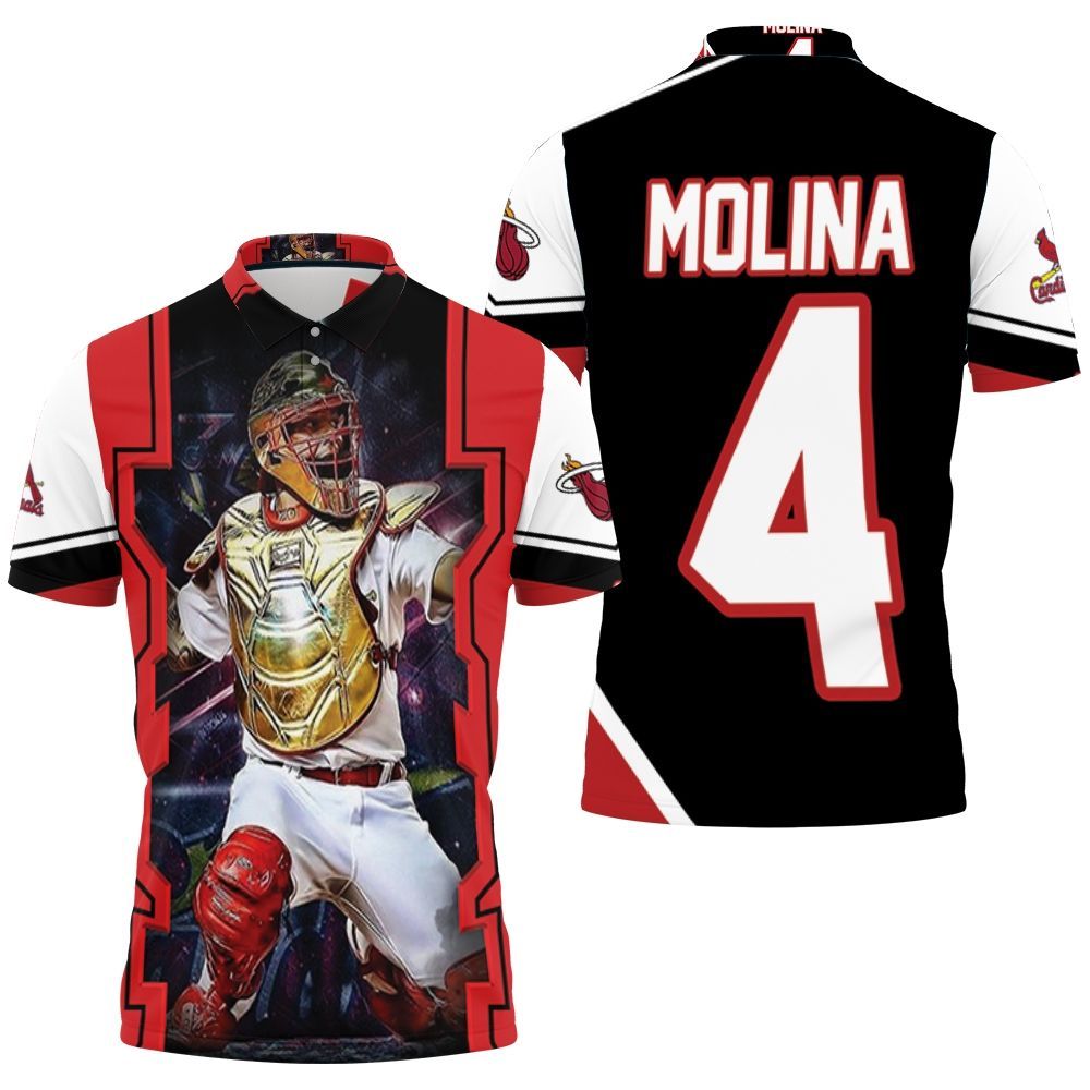 Yadier Molina St Louis Cardinals Logo Golden Shield Throwing 3D All Over Print Polo Shirt
