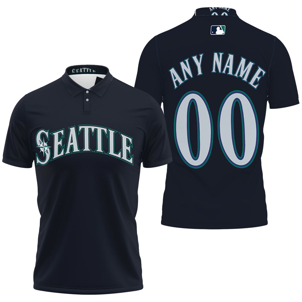 Personalized Seattle Mariners Anyname 00 Majestic Navy Jersey Inspired Style Gift For Seattle Mariners Fans Polo Shirt