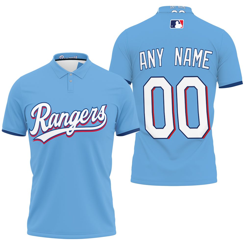 Personalized Texas Rangers 00 Any Name Mlb Team Light Blue Jersey Inspired Style 3D All Over Print Polo Shirt