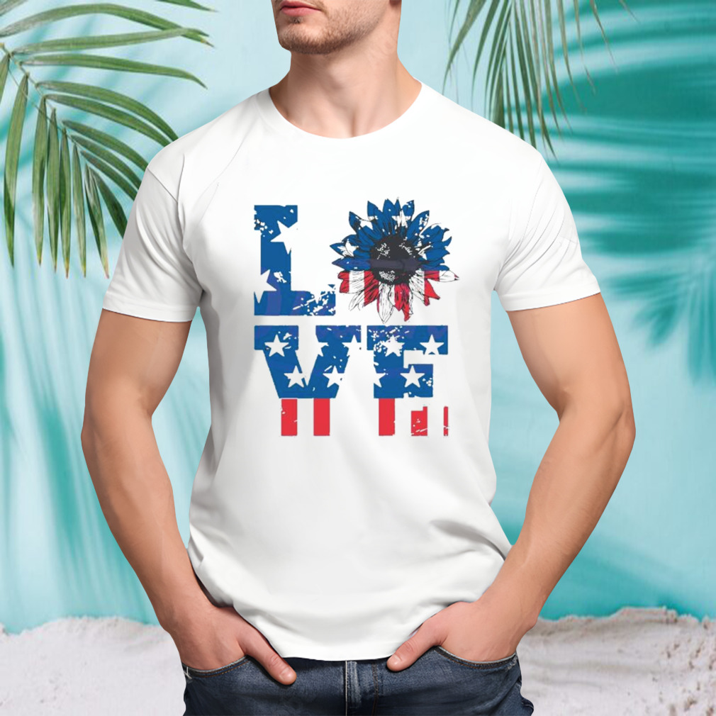 USA Love Sunflower 4th of July American Flag shirt