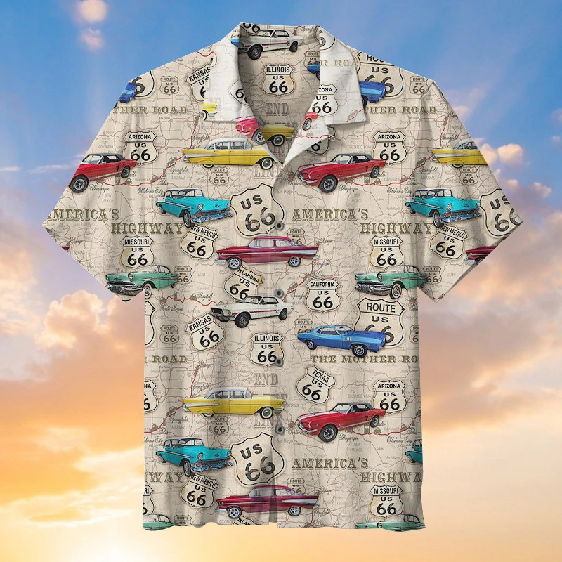 Amazing Vintage Muscle Car On Route 66 Hawaiian Shirt