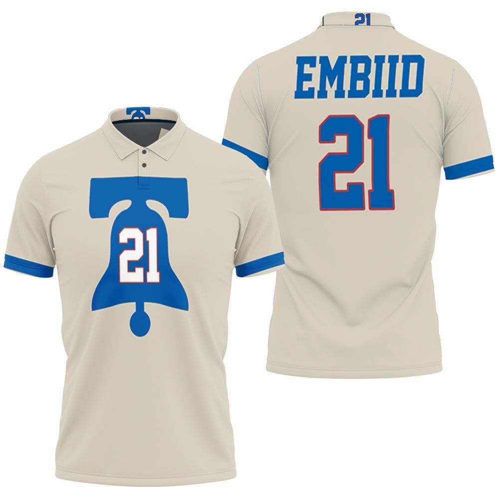 Art 76ers Joel Embiid 2020-21 Earned Edition Cream Jersey Inspired 3D All Over Print Polo Shirt