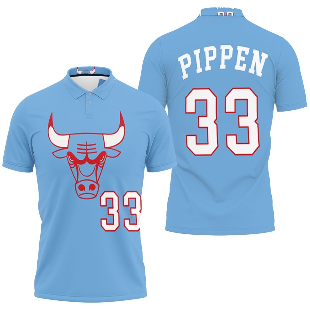 Art Chicago Bulls Scottie Pippen #33 Nba Great Player City Edition New Arrival Blue Jersey Style Polo Shirt