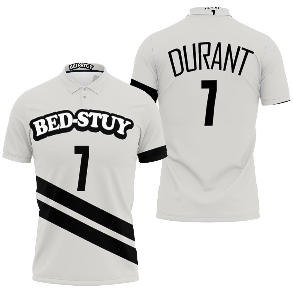 Brooklyn Nets Kevin Durant 7 2020 City Edition White Jersey 3D All Over Print Polo Shirt