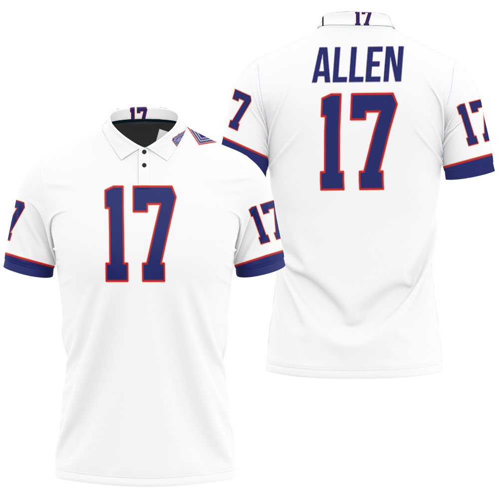 Buffalo Bills Josh Allen #17 Nfl Great Player American Football White Vintage Bills Fans Polo Shirt