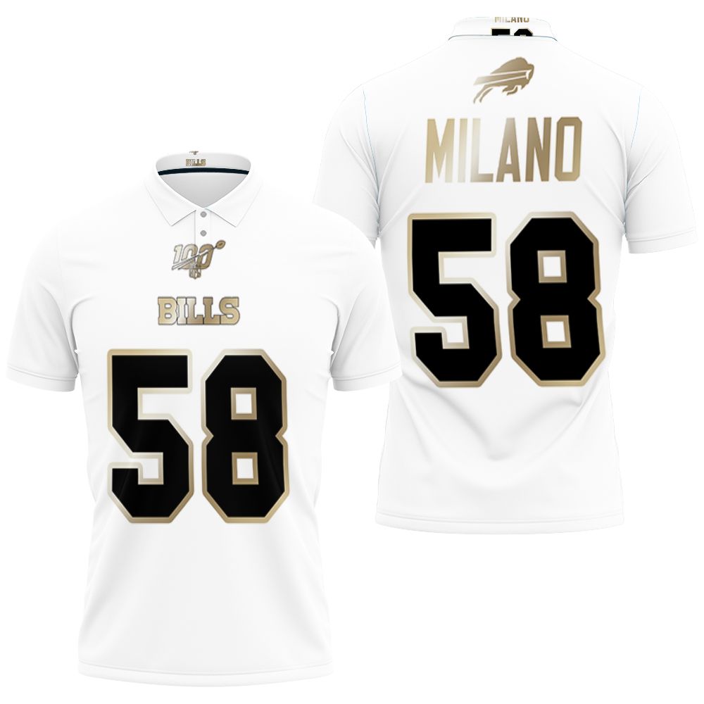 Buffalo Bills Matt Milano #58 Nfl White 100th Season Golden Edition Jersey Style 3D All Over Print Polo Shirt