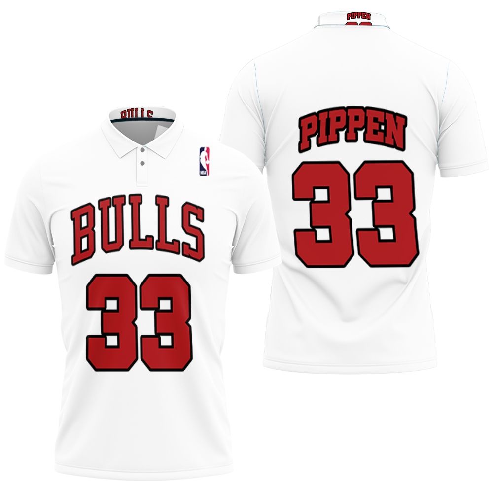 Chicago Bulls Scottie Pippen #33 Nba Great Player Throwback White Jersey Style 3D All Over Print Polo Shirt