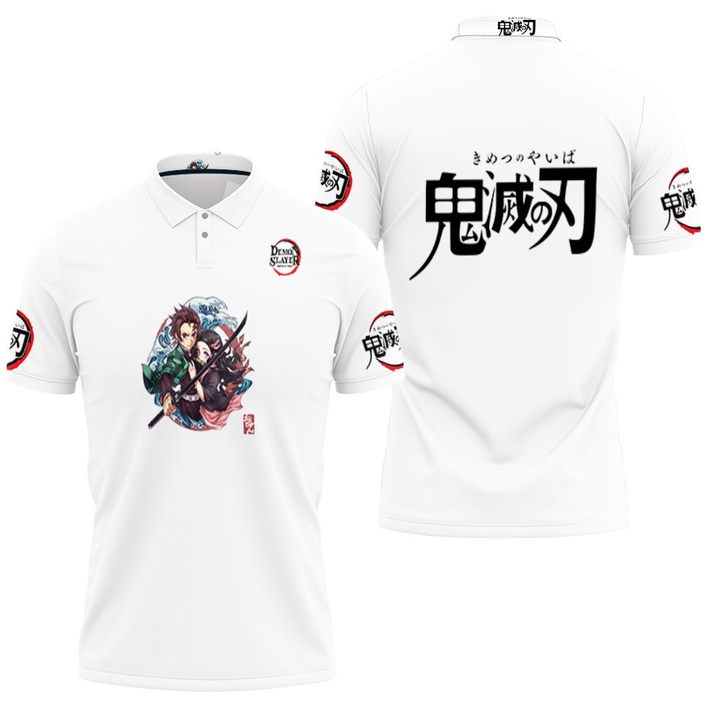 Kamado Tanjiro Kamado Nezuko Grow Up Edition Kimetsu No Yaiba White 3D All Over Print Polo Shirt