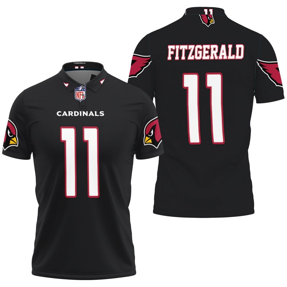 Larry Fitzgerald Arizona Cardinals Alternate Game Black Jersey Inspired Style 3D All Over Print Polo Shirt
