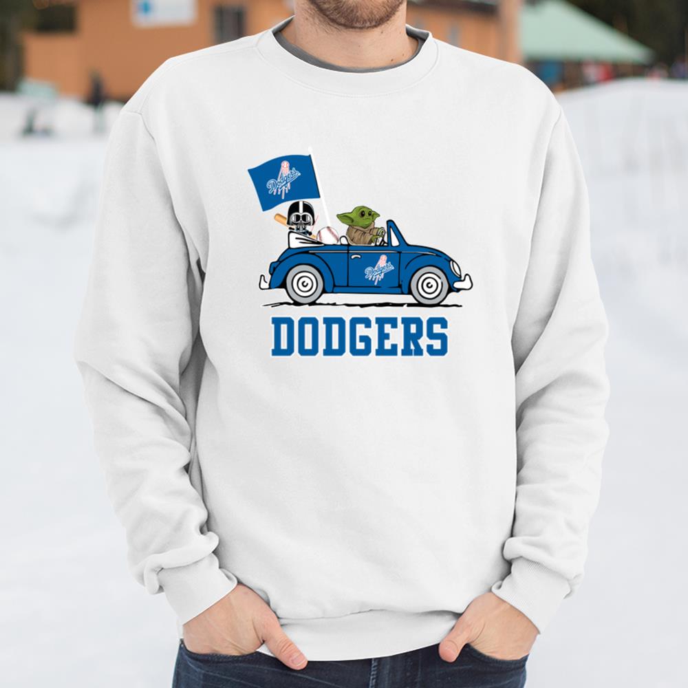 MLB Baseball Los Angeles Dodgers Darth Vader Baby Yoda Driving Star Wars  Shirt Youth Sweatshirt