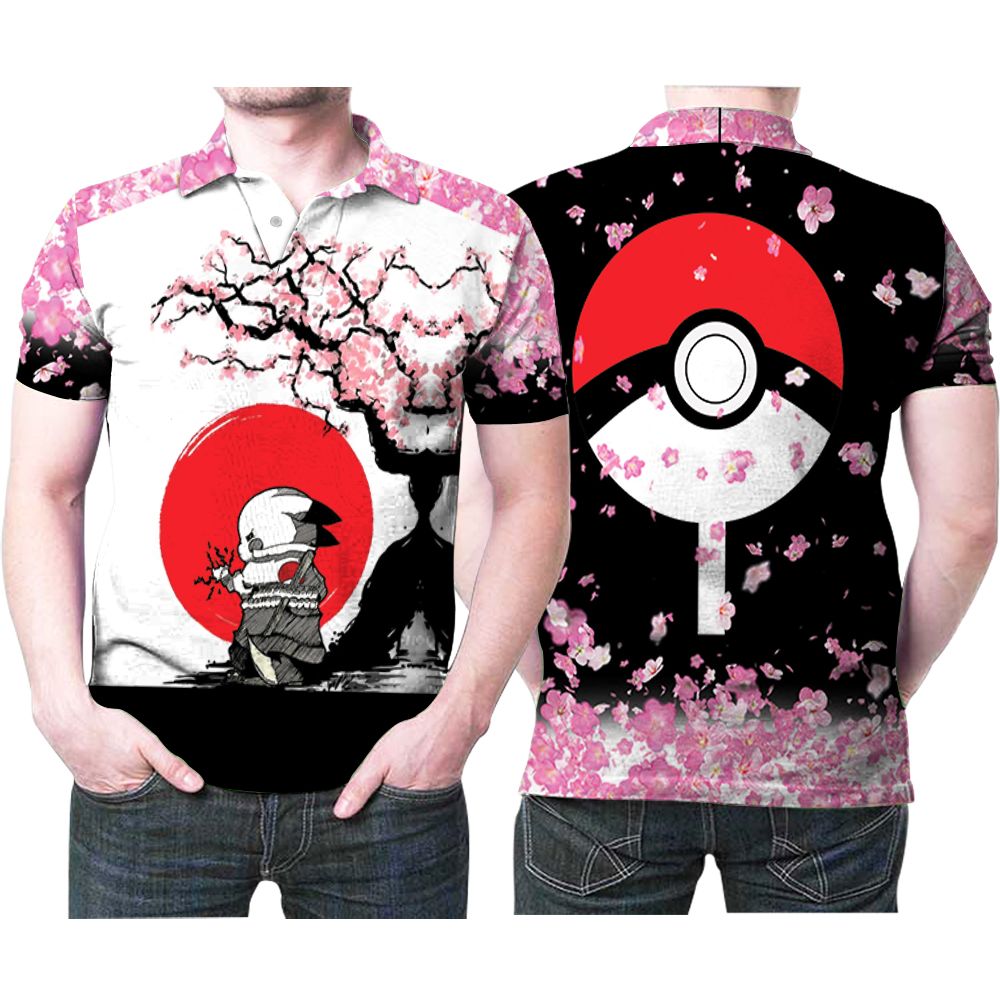 Pikachu Sasuke Uchiha Clan Naruto Japanese Blossom 3D All Over Print Polo Shirt
