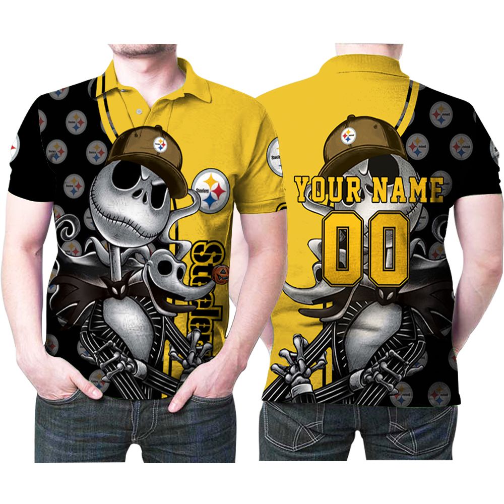 Pittsburgh Steelers America Football Team Nfl Logo Jack Skellington Personalzied Custom Name Pittsburgh Steelers Fans Lovers Polo Shirt