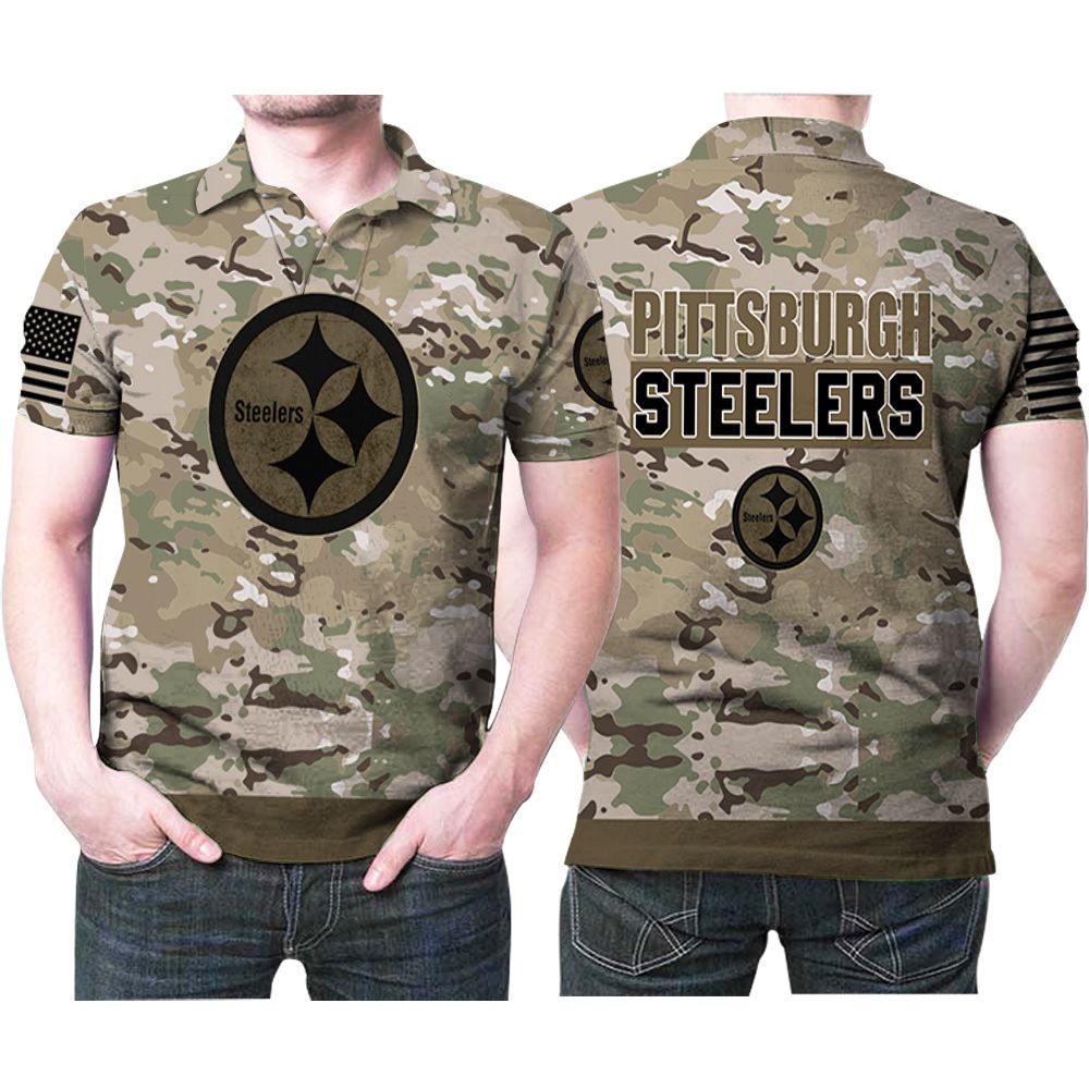 Pittsburgh Steelers Camouflage Pattern American Us Flag Printed 3D All Over Print Polo Shirt