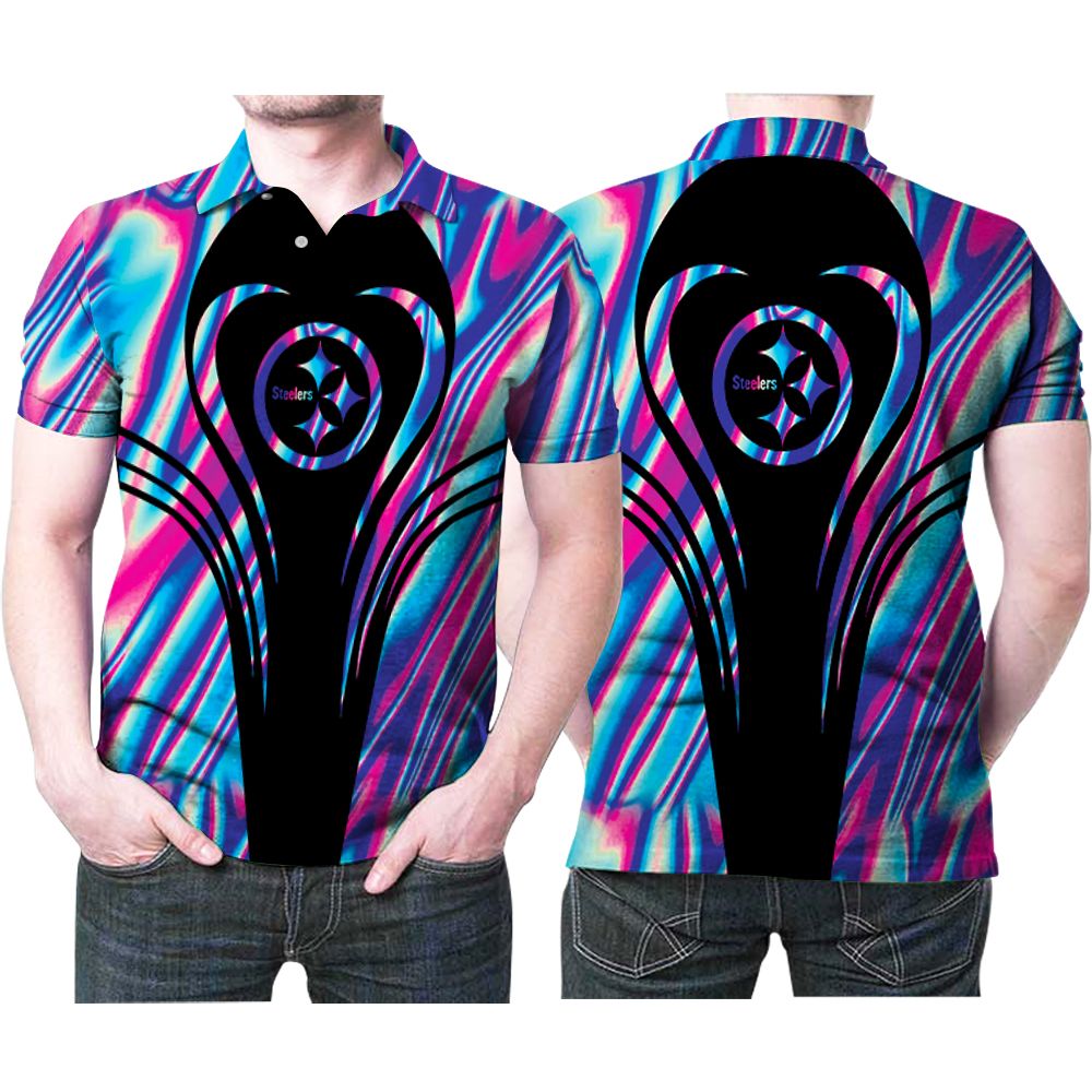 Pittsburgh Steelers Holographic Color Art Style Printed 3D All Over Print Polo Shirt