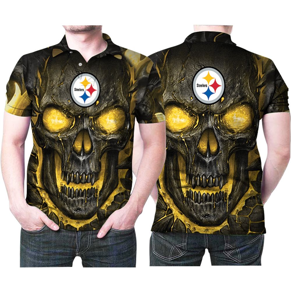 Pittsburgh Steelers Skull Hello Darkness My Old Friend Printed 3D All Over Print Polo Shirt